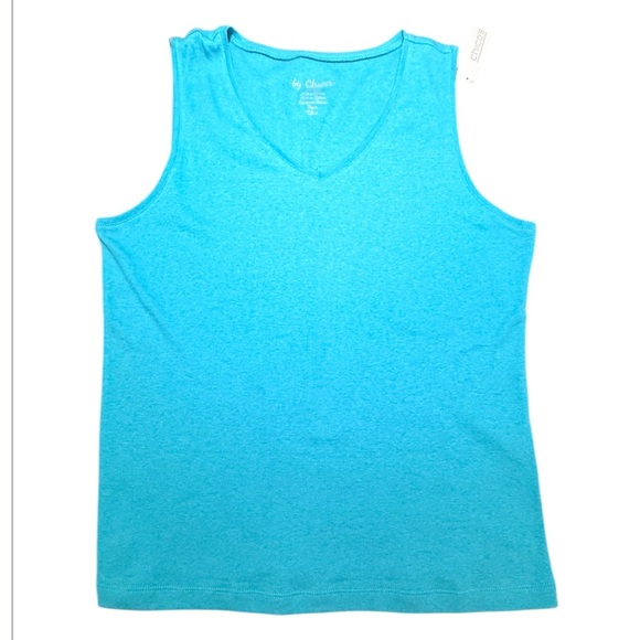 NWT Chico's Blue V-neck 100% Cotton Tank Top Size 2/Large - Picture 1 of 8